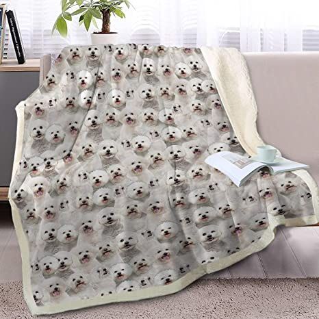 BlessLiving Fuzzy Dogs Blanket for Kids Adults Cute Puppy Fleece Blanket Reversible Animal Pattern Sherpa Throw (Bichon Frise,Twin, 60 x 80 Inches) Couch Office, Bedroom Couch, Highland Terrier, Warm Blanket, West Highland Terrier, West Highlands, Dog Blanket, Bichon Frise, Stain Resistant Fabric