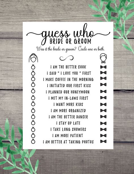 Guess Who Bride Or Groom Bridal Shower Game Printable Bride | Etsy Guess Who Bride Or Groom, Brunch Games, 50th Birthday Party Games, Wedding Guess, Bridal Shower Brunch Invitations, Groom Party, 50th Wedding Anniversary Party, I Loved You First, Wedding Shower Games