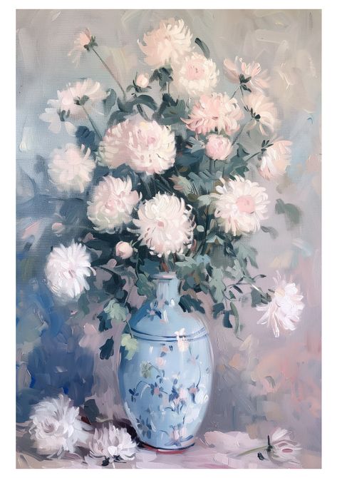 357 Vintage Chrysanthemums Chrysanthemum Acrylic Painting, Wall Decor Ideas Bedroom, Home Art Painting, Decor For Living Room Wall, Art Wall Home Decor, Chrysanthemum Painting, Wall Decor For Bathroom, Moody Vintage, Poster Living Room