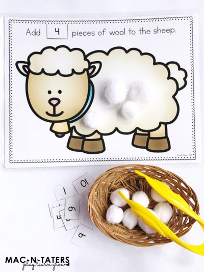 Free Farm Theme Counting Activity Counting Sheep Wool Fine MOtor Activity Farm Themed Fine Motor Activities, Farm Number Activities, Counting Sheep Activity Preschool, Preschool Sheep Activities, Sheep Craft For Preschoolers, Sheep Activity Preschool, Farm Rhyming Activities Preschool, Sheep In A Jeep Activities Preschool, Sheep Preschool Activities