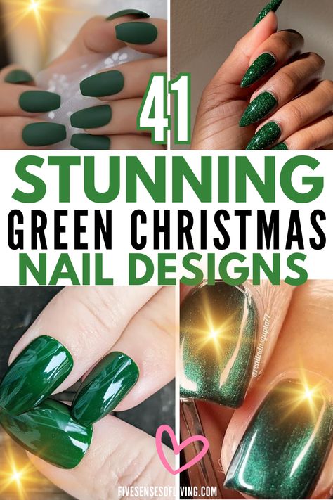 Green Christmas Nails Coffin, Subtle Green Christmas Nails, Xmas Green Nails, Chrome Green Christmas Nails, Winter Nails 2023 Trends Green, Green Nail Polish Designs, Christmas Green Nails Gel, Green Christmas Nail Designs Short, Green Christmas Nail Designs Simple