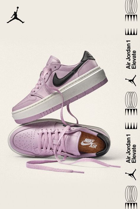 The Air Jordan I Elevate Low ‘Iced Lilac’ lifts your look with its platform sole and lilac colorway. Shop now on Nike.com. Air Jordan 1 Elevate Low, Jordan 1 Elevate Low, Jordan 1 Elevate, Shoe Advertising, Shoe Poster, Sneaker Posters, Shoes Ads, Creative Shoes, Shoes Photography