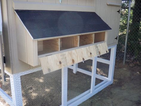 Click this image to show the full-size version. Easy Access Nesting Boxes, Nesting Boxes Diy, Nest Boxes, Backyard Chicken Coop Plans, Chicken Nesting Boxes, Chicken Pen, Diy Chicken Coop Plans, Backyard Chicken Farming, Nest Box