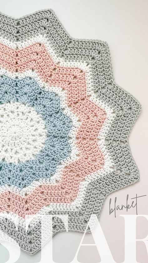 Free pattern. Useful Crochet Projects, 12 Point Star, Bella Coco Crochet, Crochet Star Blanket, Useful Crochet, Bella Coco, Ripple Stitch, Beautiful Baby Blanket, Crochet Star