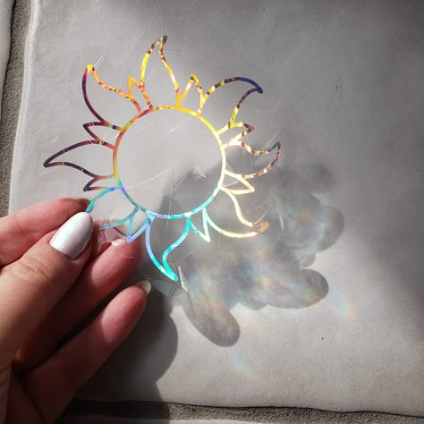 Cricut Window Cling Ideas, Suncatcher Stickers, Diy Window Clings, Prism Window, Suncatcher Sticker, Iron On Letter Patches, Sticker Design Ideas, When The Sun Hits, Holographic Print