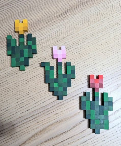 Wooden Block Minecraft Inspired Hand Painted Wall Art Tulip Flowers - Etsy Australia Wooden Block Minecraft, Painted Wall Art, Picture Hook, Hand Painted Wall Art, Minecraft Art, Hand Painted Walls, Painted Wall, Tulips Flowers, Wooden Wall Art