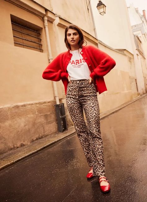 I've done the research and found the eight chicest winter trouser trends to swap your skirts and dresses for this winter | Who What Wear UK Leopard On Leopard Outfit, Leopard Print Pants Outfit Classy, Styling Leopard Print Jeans, Red Cardigan Outfit 2024, Leopard Print Jeans Outfit Street Style, Red Blazer Outfit Night, Leopard Print Outfit Ideas, Red And Leopard Outfit, Leopard Jeans Outfit 2024