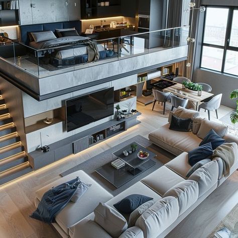 Luxury Loft Apartment, Fancy Homes, Loft Homes, Rich House, Loft Designs, Mens Bedroom Decor, Loft House Design, Luxury Houses Mansions, Luxurious Room