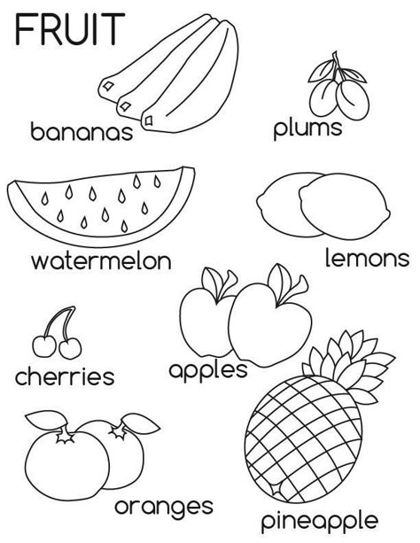 Coloring Pages are a delicious way to teach your kids their fruits. Sweet juicy fruits are not only a favorite food children love to eat, they’re fun to color. Coloring Worksheets For Kindergarten, Fruit Coloring, Vegetable Coloring Pages, Fruit Coloring Pages, Kids Math, Fruits For Kids, Fruit Picture, Worksheets Preschool, Number Tracing