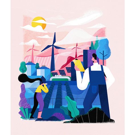 Renewable Energy Poster, Save Energy Paintings, Ecology Illustration, Eating Illustration, Renewable Energy Design, Illustration Projects, Infographic Poster, Infographic Illustration, Color Board