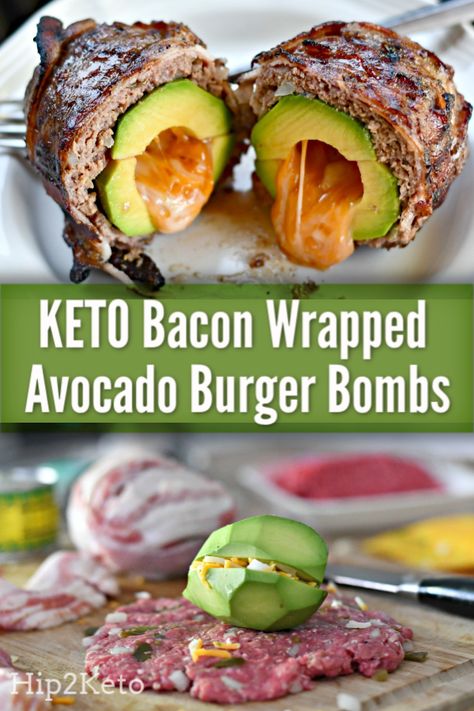 Pumpkin Keto, Zucchini Keto, Keto Pescatarian, Bacon Wrapped Burger, Avocado Keto, Bacon Wrapped Avocado, Recipes Cauliflower, Avocado Burger, Recipes Avocado