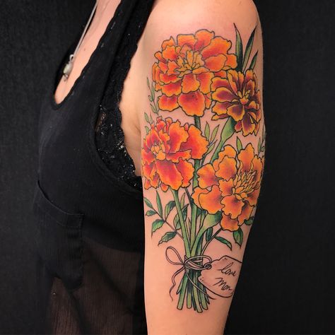 Marigold Flower Tattoo, October Birth Flower Tattoo, Wildflowers Tattoo, Marigold Tattoo, October Birth Flower, Flor Tattoo, Daisy Flower Tattoos, October Birth Flowers, October Flowers