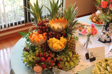 Cascading Fruit Centerpiece Recipe | HungryForever Food Blog Fruit Cascade, Fruit Buffet, Fruit Table, Fruit Platters, Vegetable Art, Fruits Decoration, Entertaining Food, Fruit Centerpieces, Decorações Com Comidas