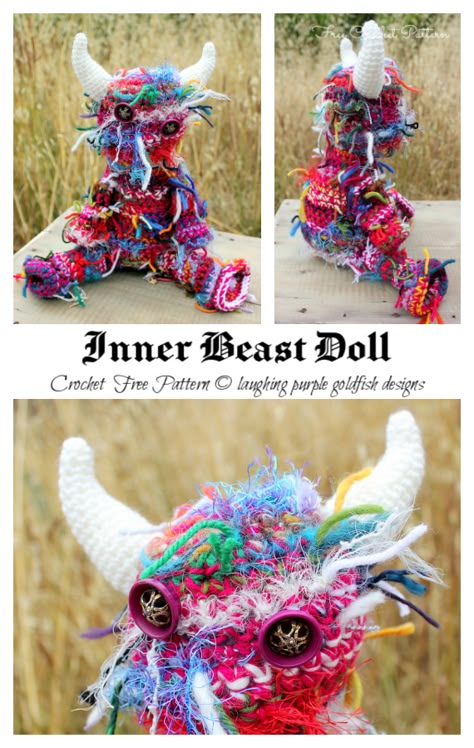 Inner Beast Doll Crochet Free Pattern - Crochet & Knitting Odd Crochet Projects, Weird Amigurumi Free Pattern, Crochet Oddities, Free Weird Crochet Patterns, Demon Crochet Pattern Free, Crochet Demon, Monster Crochet Pattern, Crochet Creepy, Weird Crochet Patterns Free