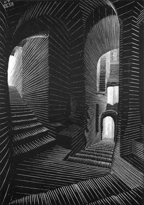 THE OTHER SIDE OF ART | M.C Escher (Dutch, 1898–1972) | Facebook Escher Art, Maurits Cornelis Escher, M C Escher, Mc Escher, White Drawing, Wood Engraving, Woodblock Print, Op Art, Graphic Artist