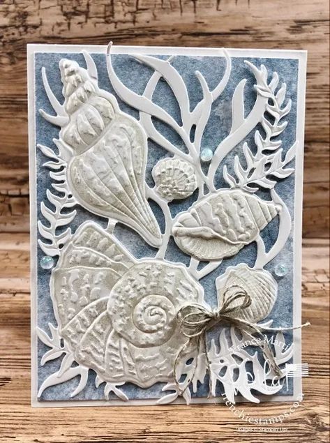 Friends Are Like Seashells, Seaside Seashells Dies, Seashells 3D embossing Folder, Sand and Sea Designer Paper. Great combo together. All supplies by Stampin\'Up! available at frenchiestamps.com #friendsArelikeSeashells #SandandSeasuite #StampinUp #Frenchiestamps Stampin Up Seaside Seashells, Jellyfish Handmade Cards, Friends Are Like Seashells Cards, Seashell Cards Handmade, Friends Are Like Seashells Stampin Up Cards, Stampin Up Embossing Folders Cards, Stampin Up Friends Are Like Seashells, Friends Are Like Seashells Su Cards, Seashell Cards