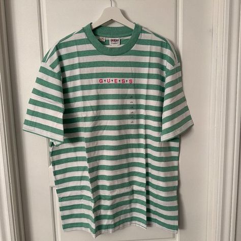 NWT - GUESS ORIGINALS - Green and White Stripes Vintage Shirt Guess Originals, Retro Shirts, Vintage Shirt, Vintage Shirts, Green And White, Oversized Fits, Blue Stripes, White Stripe, Retro Vintage