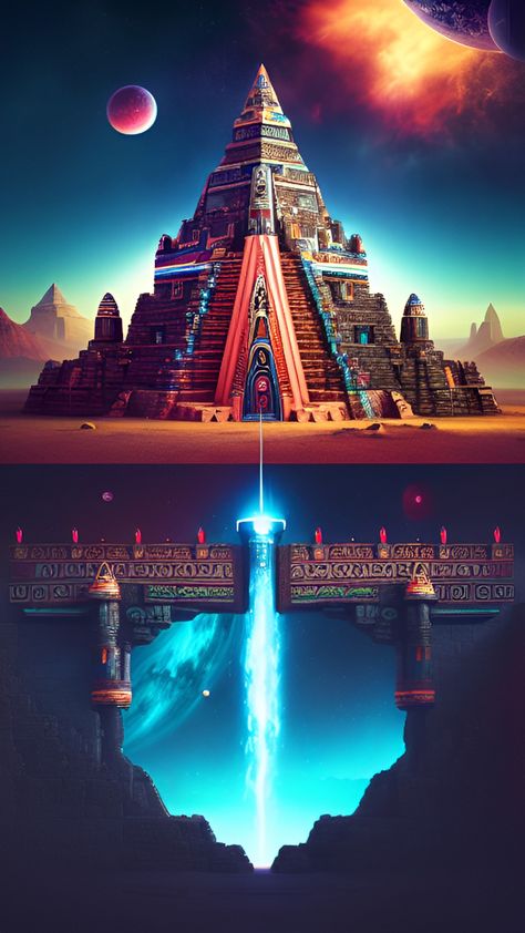 Aztec Futurism, Aztec Serpent, Mayan Pyramids, Abstract Scenery, Modern Aztec, Aztec Temple, Aztec Wallpaper, Aesthetic Poster, Vaporwave Aesthetic