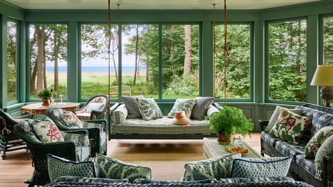 Tour the Ultimate Coastal Grandma Retreat in Maine | Architectural Digest | Architectural Digest Vintage Wicker Furniture, Shingle Style Homes, Seaside Cottage, Coastal Retreat, Coastal Grandma, Vintage Wicker, Screened Porch, Wicker Furniture, Maine House