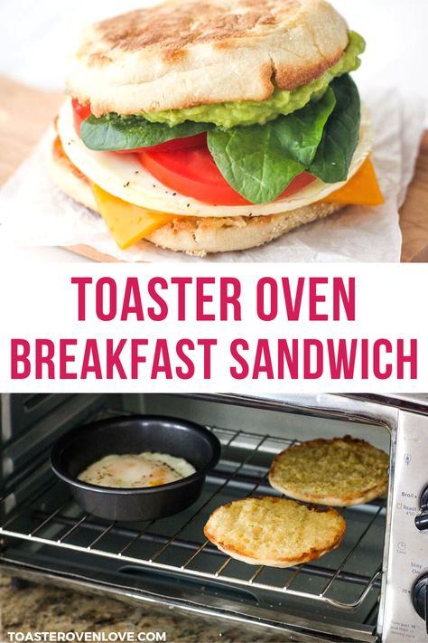 Skip the drive-thru and make this EASY 10-Minute Toaster Oven Breakfast Sandwich instead. (It cooks entirely in your little oven!) Slap on a slice of melty cheddar cheese, fresh tomato, and creamy avocado for a healthy and filling on-the-go breakfast! #breakfast #sandwich #eggs #toasteroven #easybreakfast Healthy Toaster Oven Meals, What To Cook In A Toaster Oven, Breville Toaster Oven Recipes, Toaster Oven Eggs, Eggs In Toaster Oven, Ninja Toaster Oven Recipes, Oven Toaster Recipes, Toaster Oven Breakfast, Healthy Toaster Oven Recipes