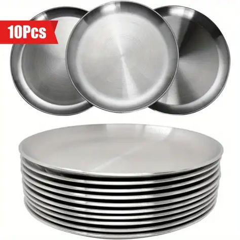 Steel Plates Kitchen, Grilling Steak, Salad Pizza, Steak Bbq, Fruit Plates, Dishes Plates, Steel Plates, Kitchen Accessories Decor, House Details