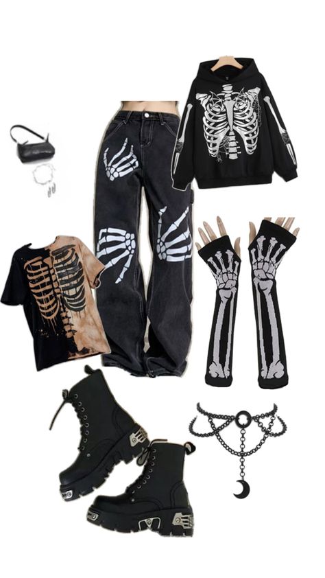 Grunge Skeleton, Outfit Ideas Grunge, Skeleton Clothes, Aesthetic Fits, Clothes Aesthetic, Tomboy Outfits, Punk Outfits, Themed Outfits, Cute Everyday Outfits