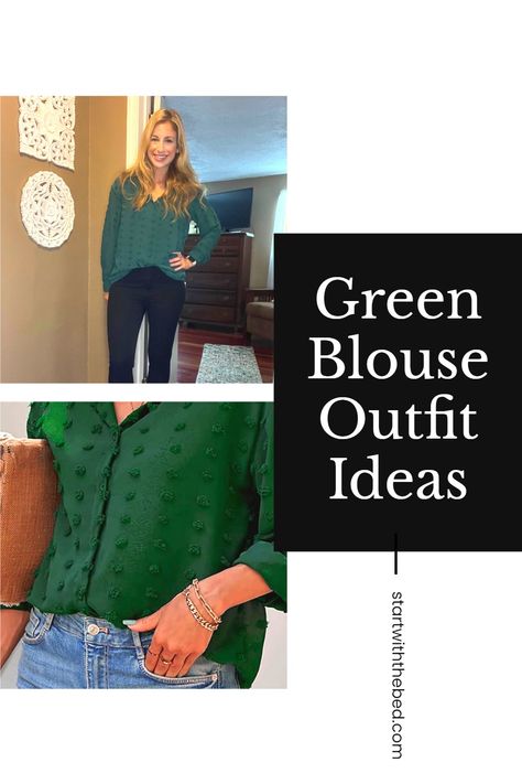 Check out this green blouse from Amazon. It is a great holiday blouse and you can wear it to work or to events. These outfit ideas are perfect for work or play. Enjoy this budget-friendly find from Amazon. You won't regret adding this closet staple to your wardrobe. Green Blouse Outfit, Blouse Outfit Ideas, Green Shirt Outfits, Holiday Blouse, Bed Posts, Dark Green Top, Holiday Blouses, Closet Hacks Organizing, Clothes Closet Organization