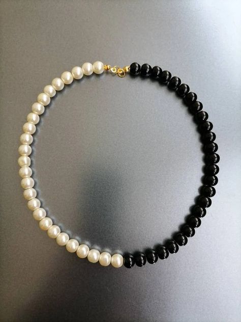 Half Black Pearl Half White Pearl Necklace Black-white Half | Etsy Half Pearl Necklace, Black Pearl Jewelry, Black Pearl Bracelet, Ethereal Jewelry, Black And White Necklaces, Gemstone Jewellery Design, White Beaded Necklaces, Pearl Jewelry Design, Black Pearl Necklace