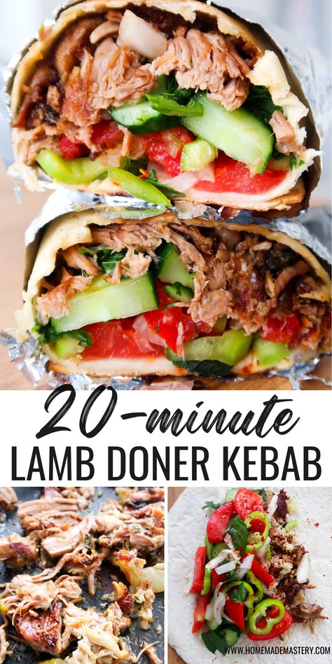 Make this super easy lamb doner kebab using leftover roasted lamb in less than 20 minutes. Full of flavor, this leftover lamb doner recipe is filled with roasted lamb, fresh vegetables, a garlicky sauce and fresh herbs and makes the perfect dinner idea! Lamb Doner Kebab Recipe, Roast Lamb Leftovers Recipes For, Lamb Wraps Recipes, Leftover Roast Lamb Recipes, Leftover Lamb Roast Recipes, Lamb Kebab Recipes, Doner Recipe, Doner Kebab Recipe, Leftover Lamb Recipes