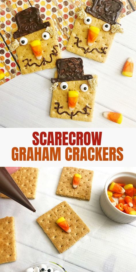 Pasteles Halloween, Graham Cracker Recipes, Scarecrow Halloween, Preschool Snacks, Fall Snacks, Food Activities, Thanksgiving Treats, Fall Cooking, Cracker Recipes