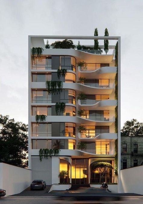 7 Floor Building Elevation, Luxury Apartment Building Exterior, Luxury Apartments Exterior, Apartment Building Exterior, Unique Home Designs, Small Apartment Building Design, Small Apartment Building, Apartments Exterior, Apartment Exterior