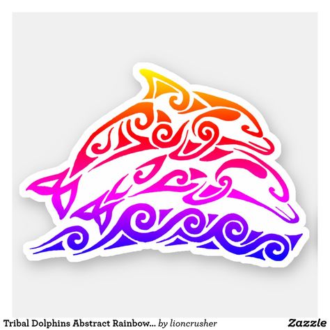 Tribal Dolphins Abstract Rainbow Vinyl Sticker Rainbow Dolphin Tattoo, Dolphin Graphic Design, Happy Dolphin Picture Rainbow, Dolphin Sublimation, Dolphin Sticker, Rainbow Abstract, Abstract Tattoo, Vinyl Sheets, Decorated Water Bottles