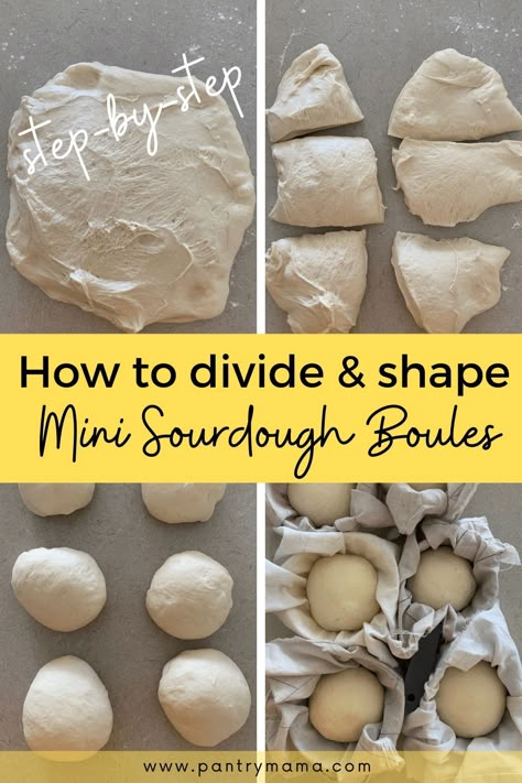 Learn how to make mini sourdough boules using basic sourdough techniques. You can score them all individually for a fun kitchen project. #minisourdough #sourdoughshaping 5 Minute Score Sourdough, Birthday Sourdough Scoring, Sourdough Inclusions Ideas, Mini Sourdough Boules, Sourdough Charcuterie Board, Sourdough Mini Loaves, Sourdough Boule Scoring, Mini Sourdough Loaves, Sourdough Score Designs