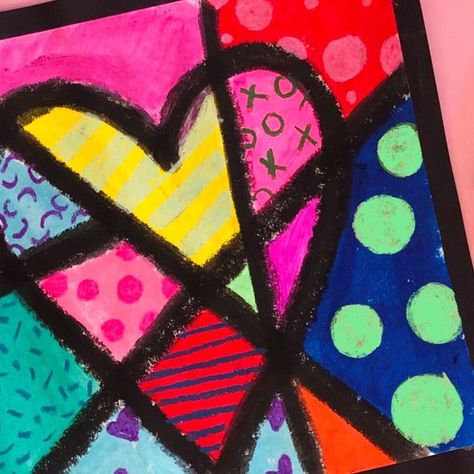 Joel Scholten on Instagram: "First Grade One-Day Valentine’s Day Lesson featuring Romero Britto! #artteachersofinstagram #artteachersofig #elementaryartteacher #easyart #easycraft #onedaylesson #firstgrade #firstgradeart #artactivity #artactivityforkids #valentinesday #heart #heartart #artoftheday #creator #kwikstix @kwikstix #elementary #elementaryart #primaryart #teachergram #teachersofinstagram #pattern #color #artclass #artday #artlessons #artlesson" Valentines Art 3rd Grade, 1st Grade Crafts, Valentine Craft Decorations, Britto Art, Heart Art Projects, First Grade Art, Grad Caps, Power Of Love, Toddler Learning Activities