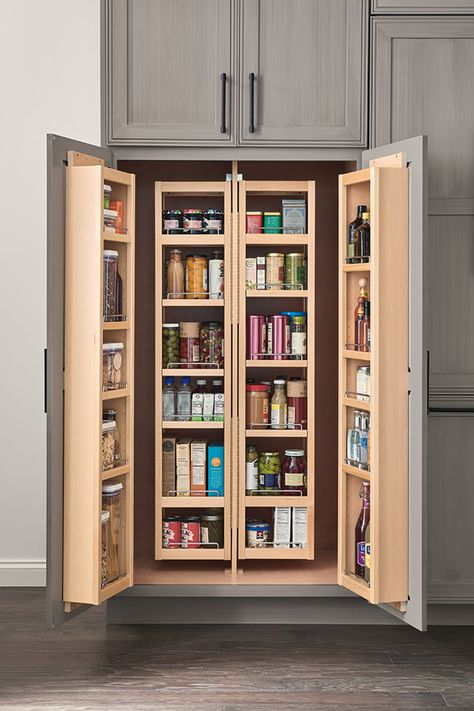 Incorporate the Pantry Unit cabinet in your kitchen design for maximum storage possibilities. With swing out shelves and shelves on the inside of the doors, the storage options are endless. Swinging Doors Kitchen, Pantry Cupboard Designs, Pantry Unit, Pantry Remodel, Pantry Cupboard, Kitchen Cupboard Designs, Room Visualizer, Diy Pantry, Kitchen Remodel Inspiration