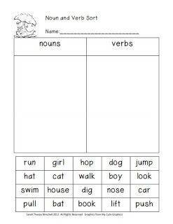 nouns and verbs worksheet Nouns And Verbs Worksheets, 2nd Grade Grammar, Nouns Worksheet, Nouns Verbs Adjectives, Nouns And Adjectives, 1st Grade Writing, First Grade Writing, Verb Worksheets, Nouns And Verbs