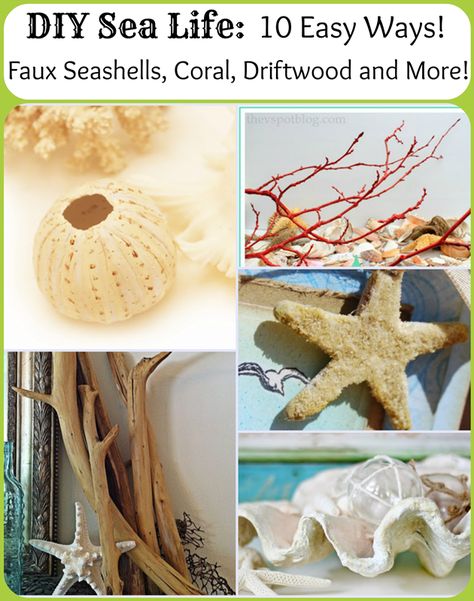 DIY Sea Life: 10 easy ways to make faux seashells, coral, driftwood, and more! Nautical Decor! Nautical Decor Diy, Diy Driftwood, Hamptons Decor, Beach Things, Messy Crafts, Smart Tiles, Sea Crafts, Beachy Decor, Beach Diy