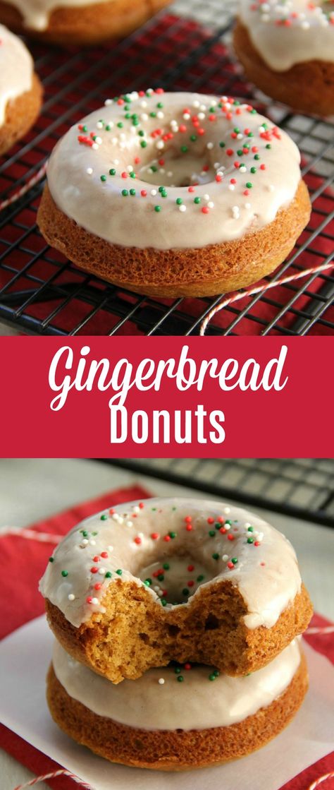 Gingerbread Baked Donut, Christmas Mini Donut Ideas, Christmas Donuts Ideas, Gingerbread Donuts Baked, Christmas Chalet, Holiday Donuts, Gingerbread Donuts, Doughnut Recipes, Gingerbread Recipes