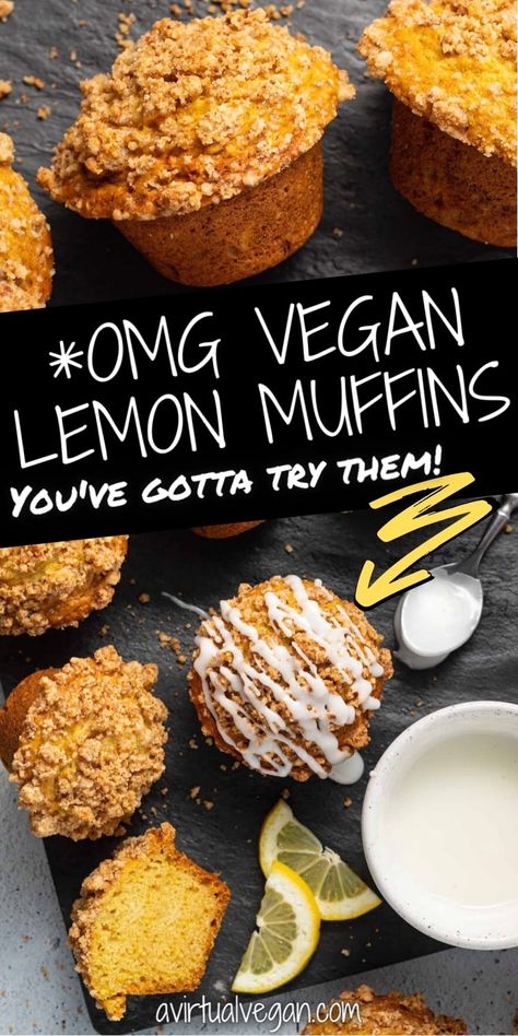 Lemon Muffin Recipes, Last Crumb, Vegan Baking Recipes, Vegan Baked, Vegan Breakfasts, Lemon Muffins, Vegan Bakery, Lemon Glaze, Sweet Lemon