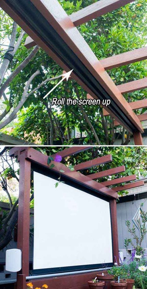 Pergola Wood, Backyard Movie, Landscape Designs, Backyard Diy Projects, Have Inspiration, Movie Screen, Outdoor Movie, Shade Structure, Home Cinema