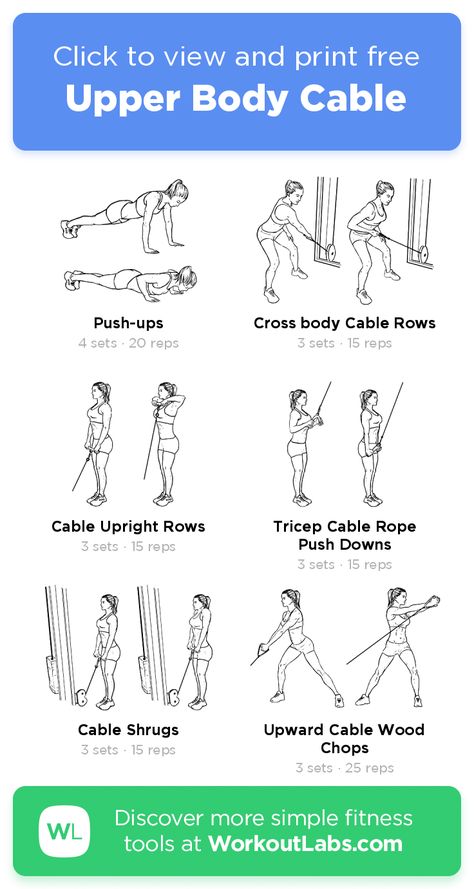 Upper Body Cable – click to view and print this illustrated exercise plan created with #WorkoutLabsFit Upper Body Cable Workout, Gym Workouts Women Machines, Bowflex Workout Routine, Upper Body Home Workout, Smith Machine Workout, Exercise Illustration, Upper Body Workout Gym, Cable Machine Workout, Bowflex Workout