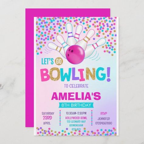 Bowling Party Birthday Invitation Eight Birthday, Bowling Birthday Party Invitations, Bowling Invitations, Bowling Birthday Invitations, Girls Bowling, Bowling Party Invitations, Bowling Birthday Party, Bowling Birthday, Birthday Party Snacks