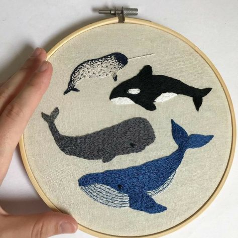 Marine Life Embroidery, Seahorse Embroidery, Baby Collage, Whale Embroidery, Color Knowledge, Sewing Easy Diy, Diy Embroidery Patterns, Modern Embroidery, Embroidery Hoop Art