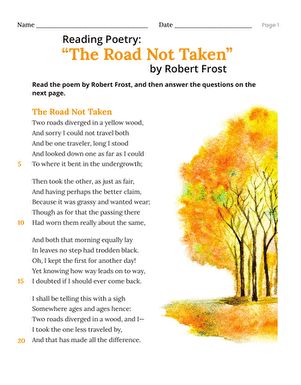 Next stop: Pinterest Poetry Worksheets, Preschool Worksheets Free Printables, Figurative Language Worksheet, Citing Text Evidence, Reading Poetry, Robert Frost Poems, The Road Not Taken, Text Evidence, Age Gracefully