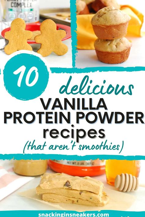 These vanilla protein powder recipes are great ways to add a little extra protein to delicious treats like muffins, cookies, and homemade bars! These protein powder recipes that aren’t smoothies or shakes are nice for adding a little variety to your routine. Vanilla Protein Powder Recipes, Vanilla Protein Recipes, Vanilla Protein Powder Smoothie, High Protein Low Fat Snacks, Protein Powder Muffins, Protein Powder Cookies, Banana Protein Muffins, Homemade Bars, Baking With Protein Powder