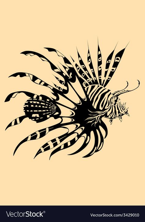 Fish Tattoo Drawing, Lion Fish Tattoo, Lionfish Tattoo, Lion Fish Art, Lionfish Illustration, Lion Fish Illustration, Lion Fish Painting, Beautiful Lion, Skeleton Drawings