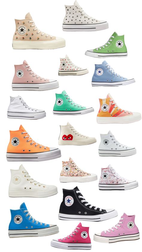 #converse #shoes #trendy Cheap Cute Converse Sneakers, Shoes Shuffle, Aesthetic Converse Colors, Cutest Converse, Converse High-top Sneakers For School, Converse Fun Star, Shoes Trendy, Trendy Shoes Sneakers, Pretty Shoes Sneakers