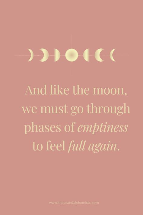 Quote "And like the moon we must go through phases of emptiness to feel full again" metallic gold moon phases graphic, rose pink background. Mystic Quotes Spirituality, Mystical Quotes, Quote Moon, Creating Aesthetic, Mystical Design, Moon Sweater, 2024 Manifestation, Aesthetic Social Media, Mystic Quotes