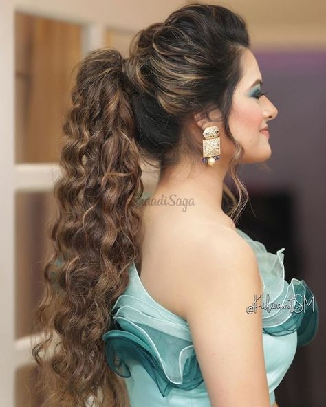 Ponytail Hairstyles For Sangeet, Ponytail Hairstyles For Bride, Puffy Ponytail Hairstyles, Haïr Style For Wedding Guest, Puffy Ponytail, Messy Ponytail Hairstyles, Wedding Ponytail Hairstyles, Bun Design, Stylish Ponytail