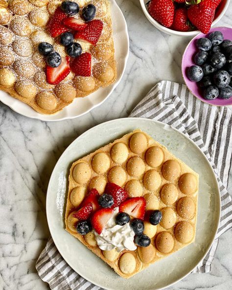 Bubble Waffles Recipe (Easy, Homemade) | Kitchn Unique Waffles, Waffle Recipe Uk, Bubble Waffle Recipe, Nordicware Recipes, Egg Waffles, Waffle Pan, Bubble Waffles, Easy Waffle Recipe, Egg Waffle